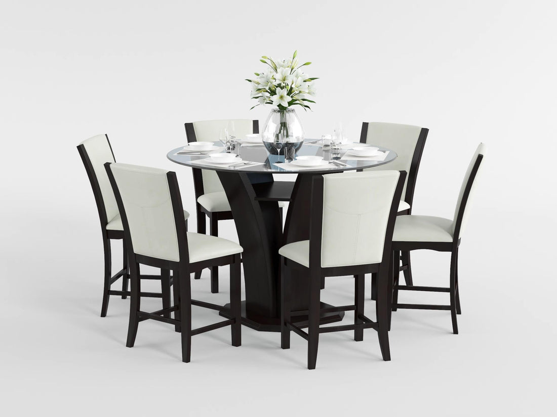 Daisy Dark Brown Glass-Top 48&quot; Round Counter Height Table - SET | 710-36RDB | 710-36RDC | G48RD - Bien Home Furniture &amp; Electronics