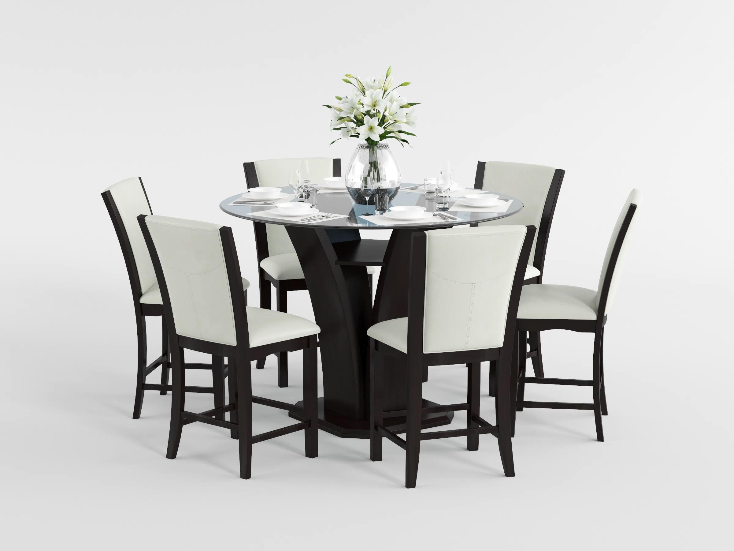 Daisy Dark Brown Glass-Top 48" Round Counter Height Table - SET | 710-36RDB | 710-36RDC | G48RD - Bien Home Furniture & Electronics