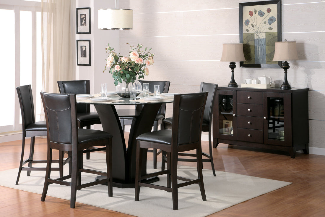Daisy Dark Brown Glass-Top 54&quot; Round Counter Height Table - SET | 710-36RDB | 710-36RDC | G54RD - Bien Home Furniture &amp; Electronics
