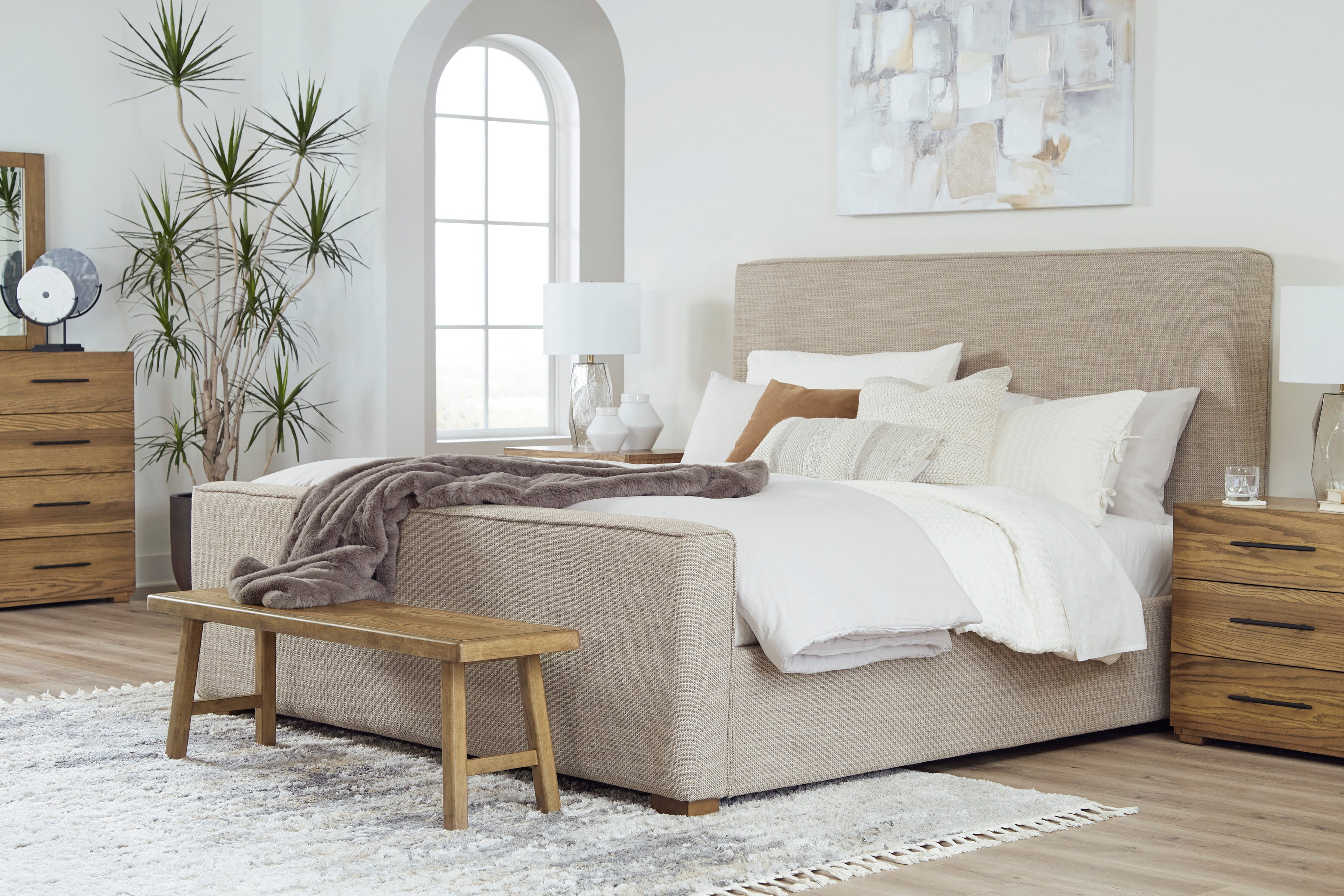 Dakmore Brown/Oatmeal Upholstered Panel Bedroom Set - SET | B783-81 | B783-97 | B783-93 | B783-46 - Bien Home Furniture &amp; Electronics
