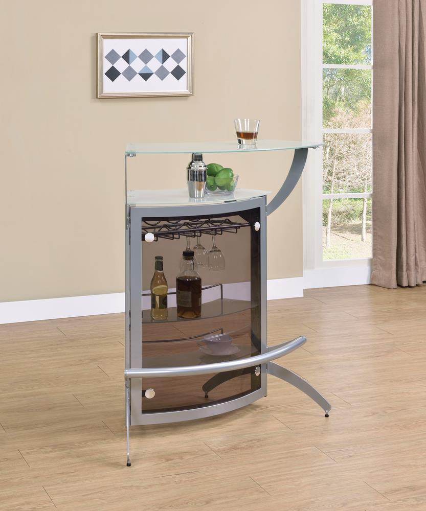Dallas Silver/Frosted Glass 2-Shelf Bar Unit - 100135 - Bien Home Furniture &amp; Electronics