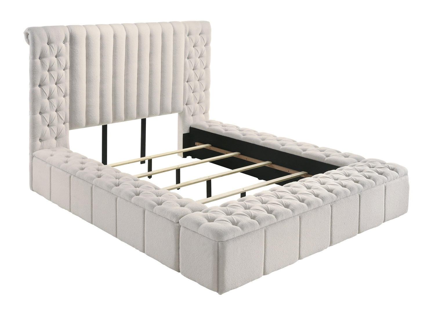 Danbury White Boucle Queen Upholstered Storage Panel Bed - SET | 5201WH-Q-HB | 5201WH-Q-FB | 5201WH-KQ-HBPL | 5201WH-KQ-RL-L | 5201WH-KQ-RL-R - Bien Home Furniture &amp; Electronics