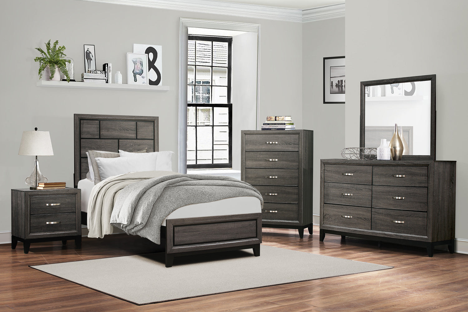 Davi Gray Twin Panel Bed - SET | 1645T-1 | 1645T-3 - Bien Home Furniture & Electronics
