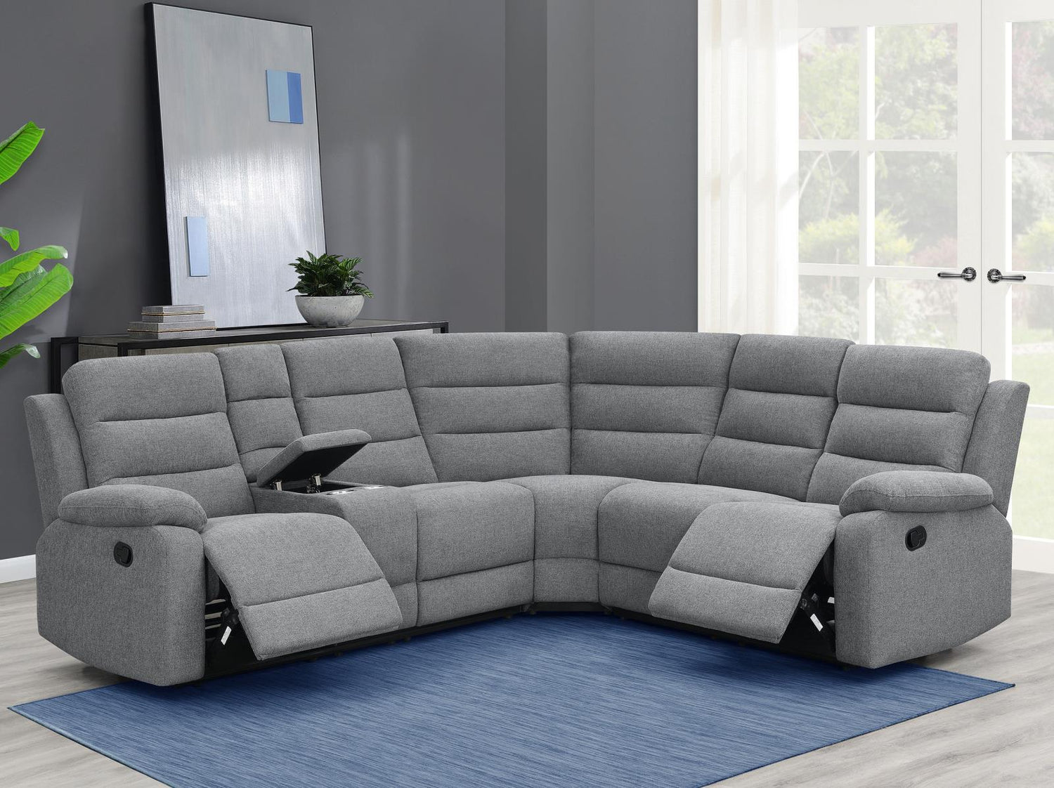 David 3-Piece Upholstered Motion Sectional with Pillow Arms Smoke - 609620 - Bien Home Furniture & Electronics