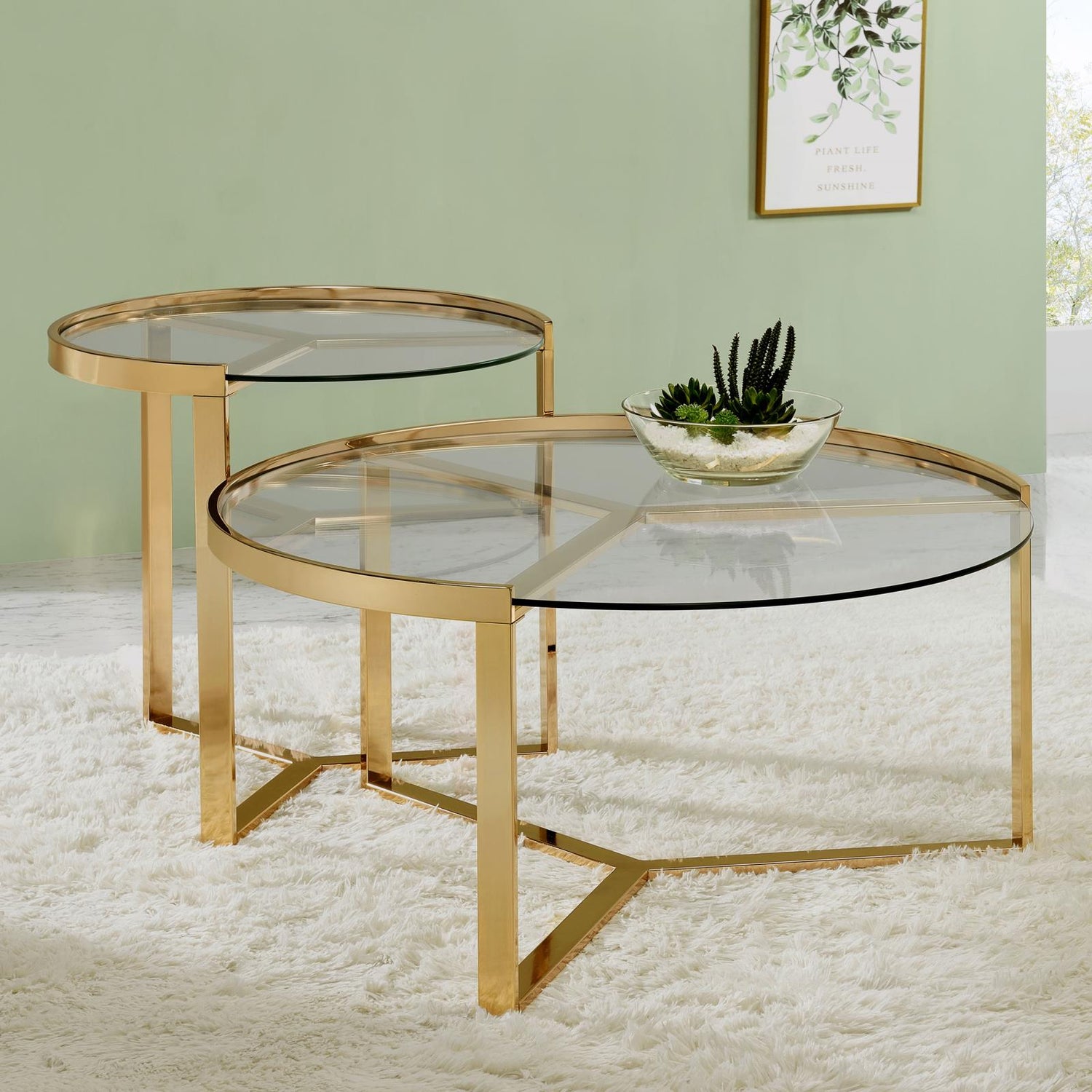 Delia 2-Piece Round Nesting Table Clear/Gold - 930251 - Bien Home Furniture & Electronics