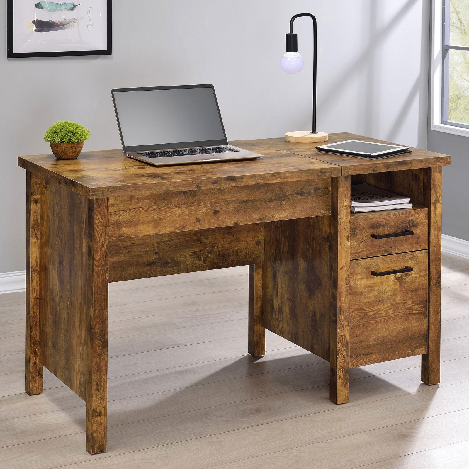 Delwin Antique Nutmeg Lift Top Office Desk with File Cabinet - 881240 - Bien Home Furniture & Electronics