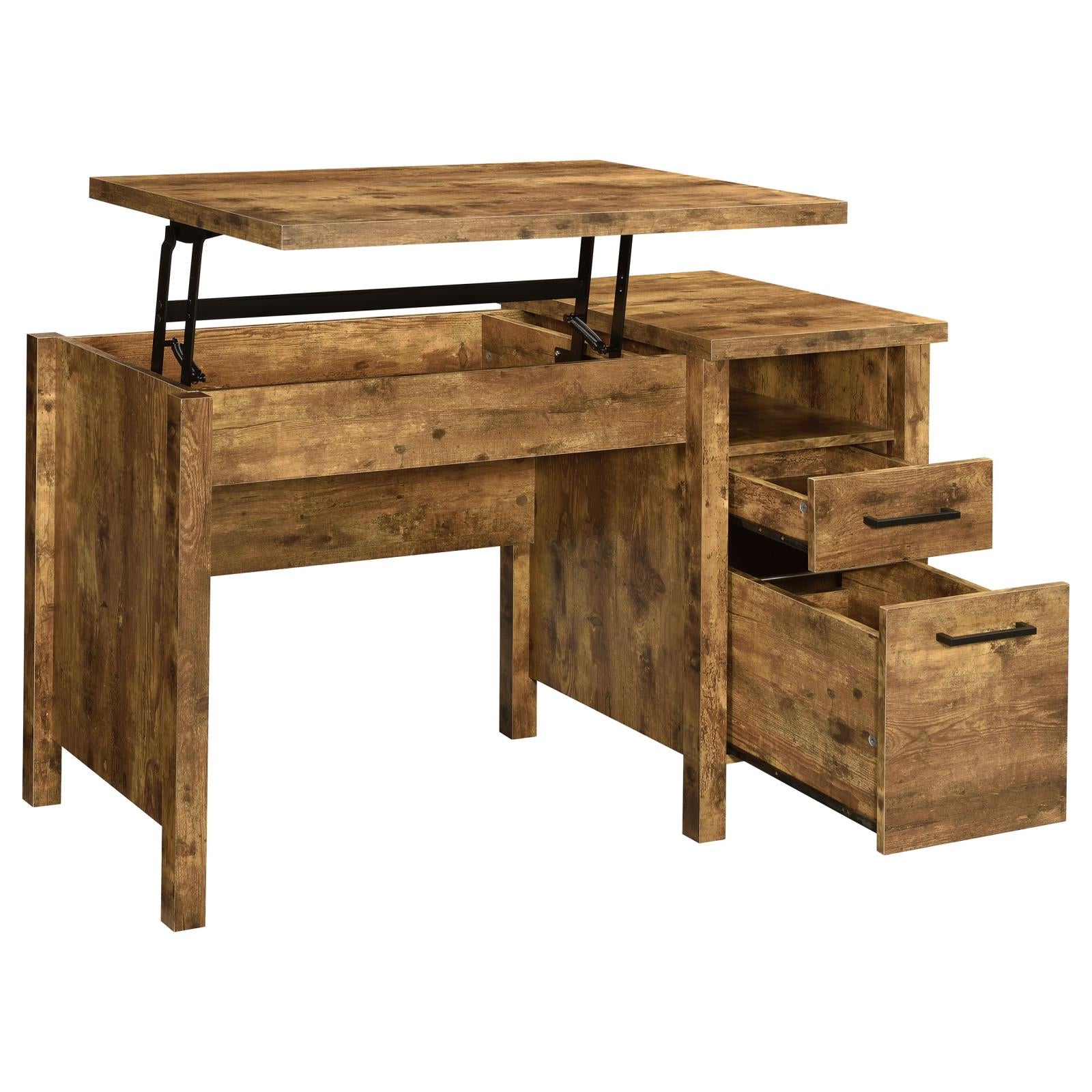 Delwin Antique Nutmeg Lift Top Office Desk with File Cabinet - 881240 - Bien Home Furniture & Electronics