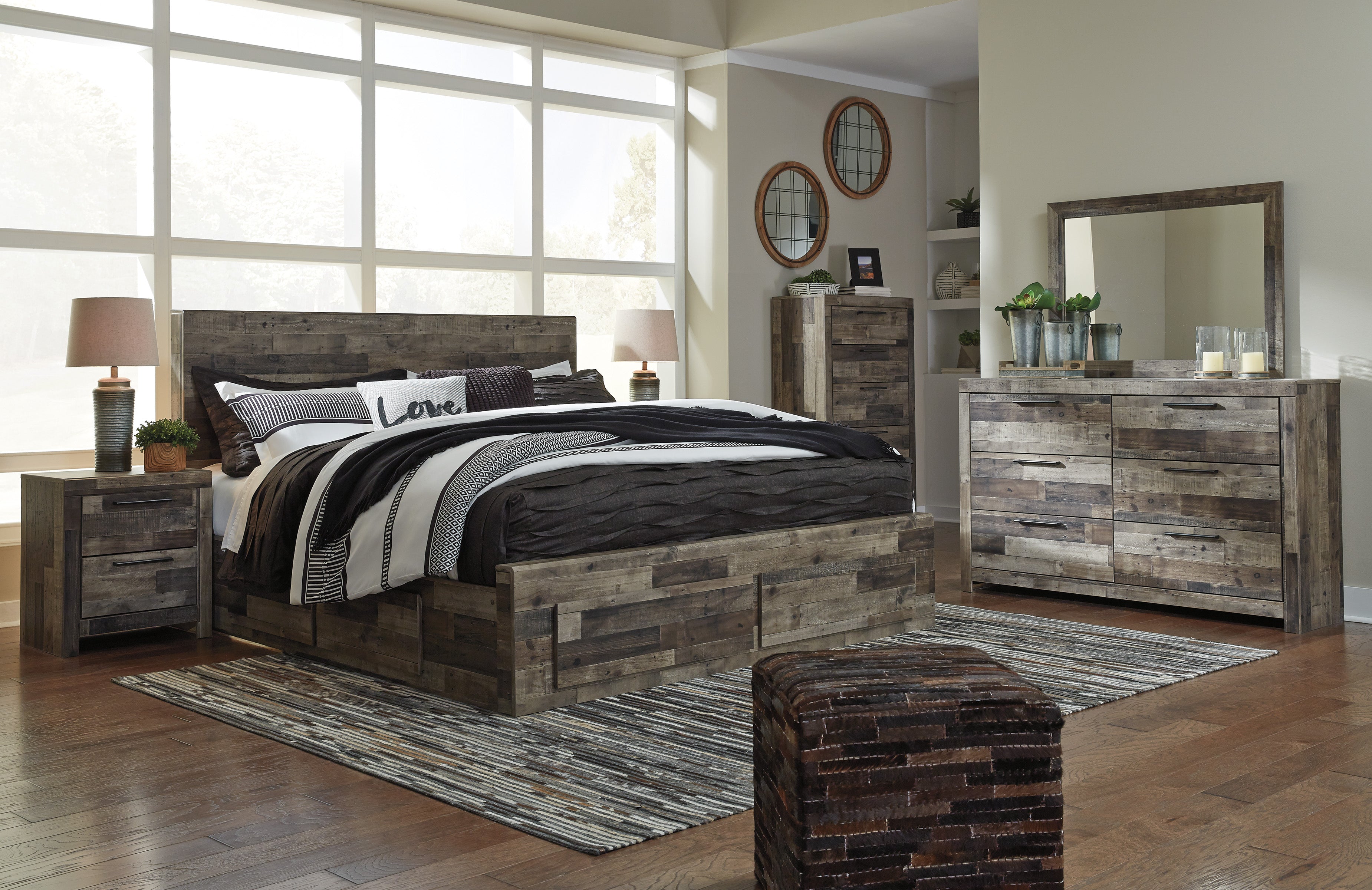 Derekson Multi Gray Double Side/Footboard Storage Platform Bedroom Set - SET | B200-54S | B200-57 | B200-60(2) | B200-92 | B200-46 | B100-13 - Bien Home Furniture & Electronics