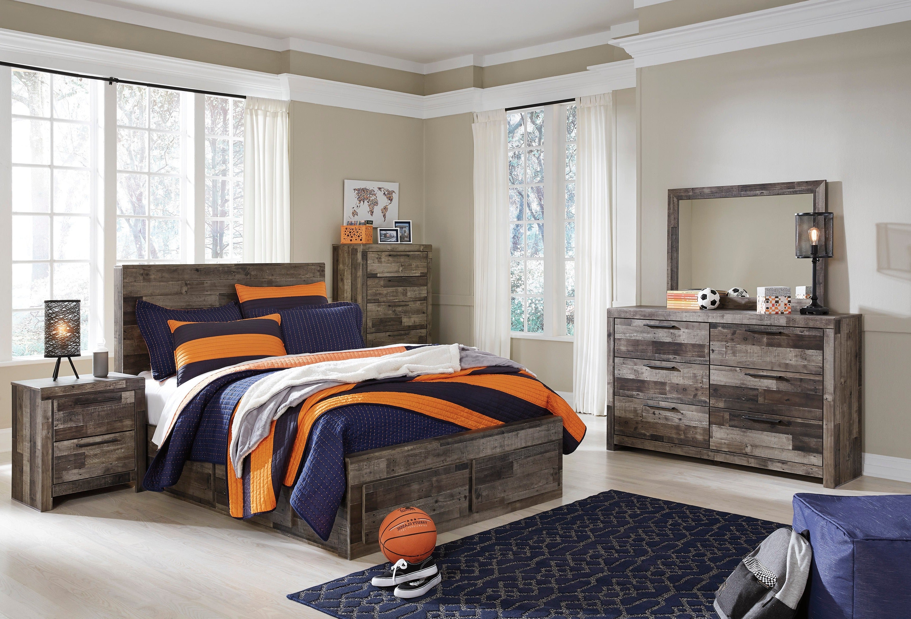 Derekson Multi Gray Double Side/Footboard Storage Platform Youth Bedroom Set - SET | B200-84S | B200-87 | B200-50(2) | B200-92 | B200-46 | B100-12 - Bien Home Furniture & Electronics