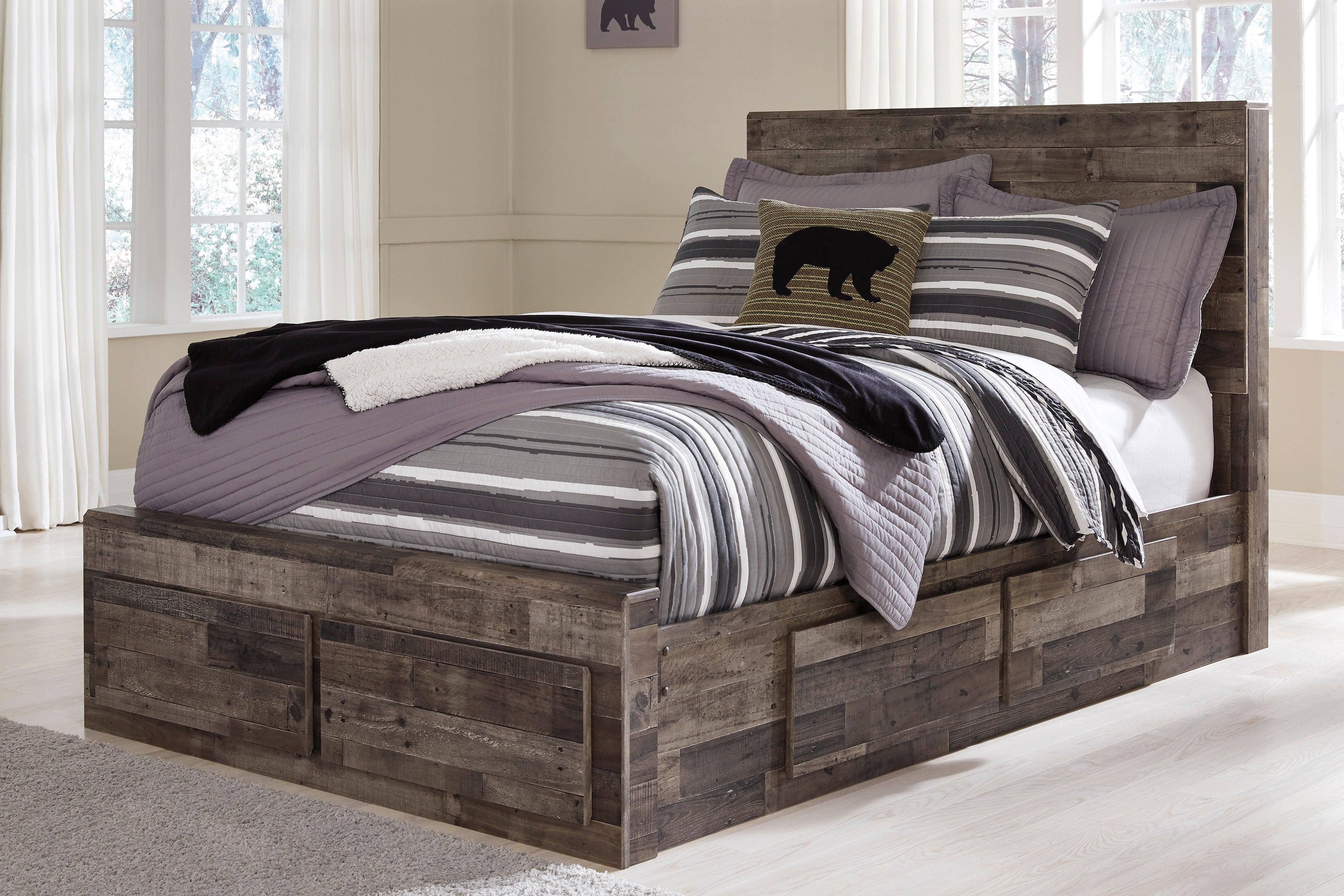 Derekson Multi Gray Double Side/Footboard Storage Platform Youth Bedroom Set - SET | B200-84S | B200-87 | B200-50(2) | B200-92 | B200-46 | B100-12 - Bien Home Furniture & Electronics