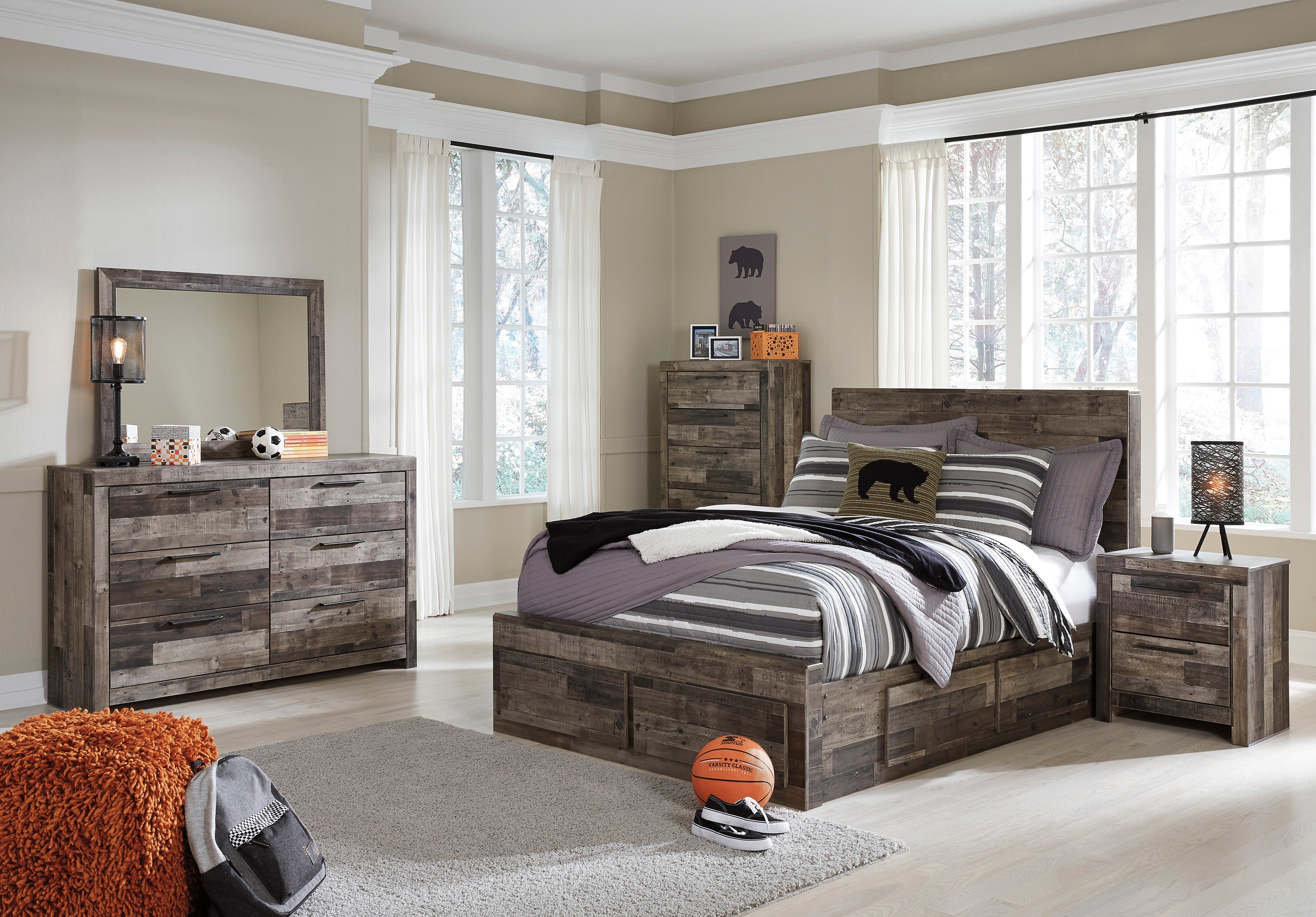 Derekson Multi Gray Double Side/Footboard Storage Platform Youth Bedroom Set - SET | B200-84S | B200-87 | B200-50(2) | B200-92 | B200-46 | B100-12 - Bien Home Furniture & Electronics