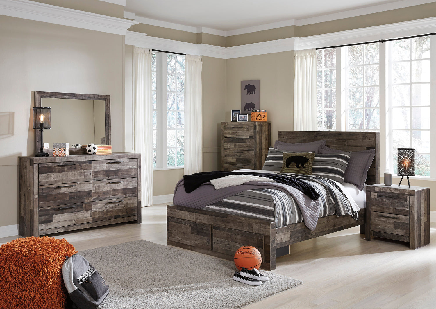 Derekson Multi Gray Footboard Storage Platform Youth Bedroom Set - SET | B200-84S | B200-87 | B200-89 | B200-31 | B200-36 | B200-92 | B100-12 - Bien Home Furniture & Electronics