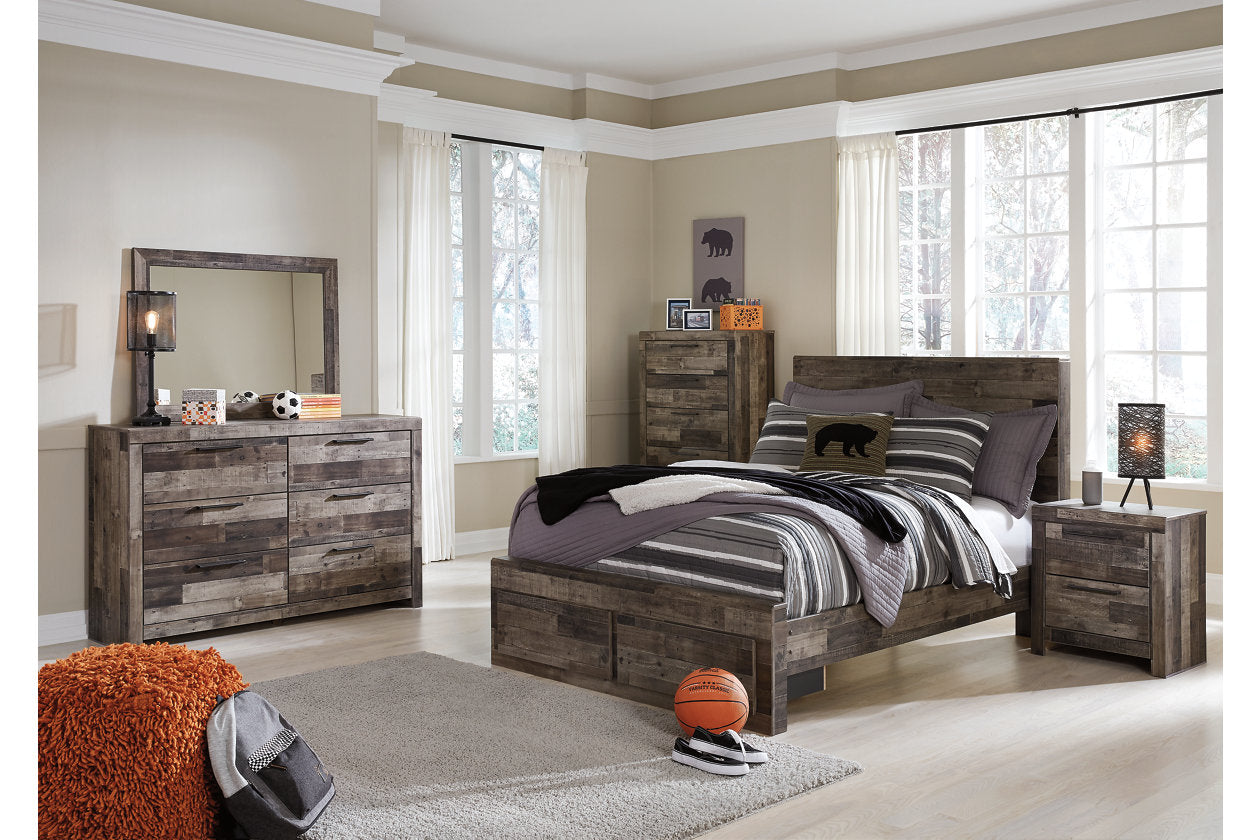 Derekson Multi Gray Full Panel Bed with 2 Storage Drawers - SET | B100-12 | B200-84S | B200-87 | B200-89 - Bien Home Furniture & Electronics