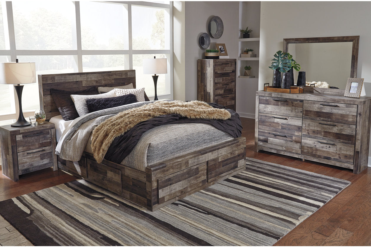Derekson Multi Gray Queen Panel Bed with 4 Storage Drawers - SET | B100-13 | B200-57 | B200-54S | B200-60 | B200-95 - Bien Home Furniture & Electronics
