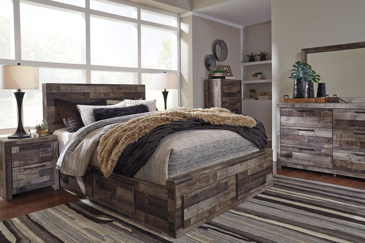 Derekson Multi Gray Queen Panel Bed with 4 Storage Drawers - SET | B100-13 | B200-57 | B200-54S | B200-60 | B200-95 - Bien Home Furniture & Electronics