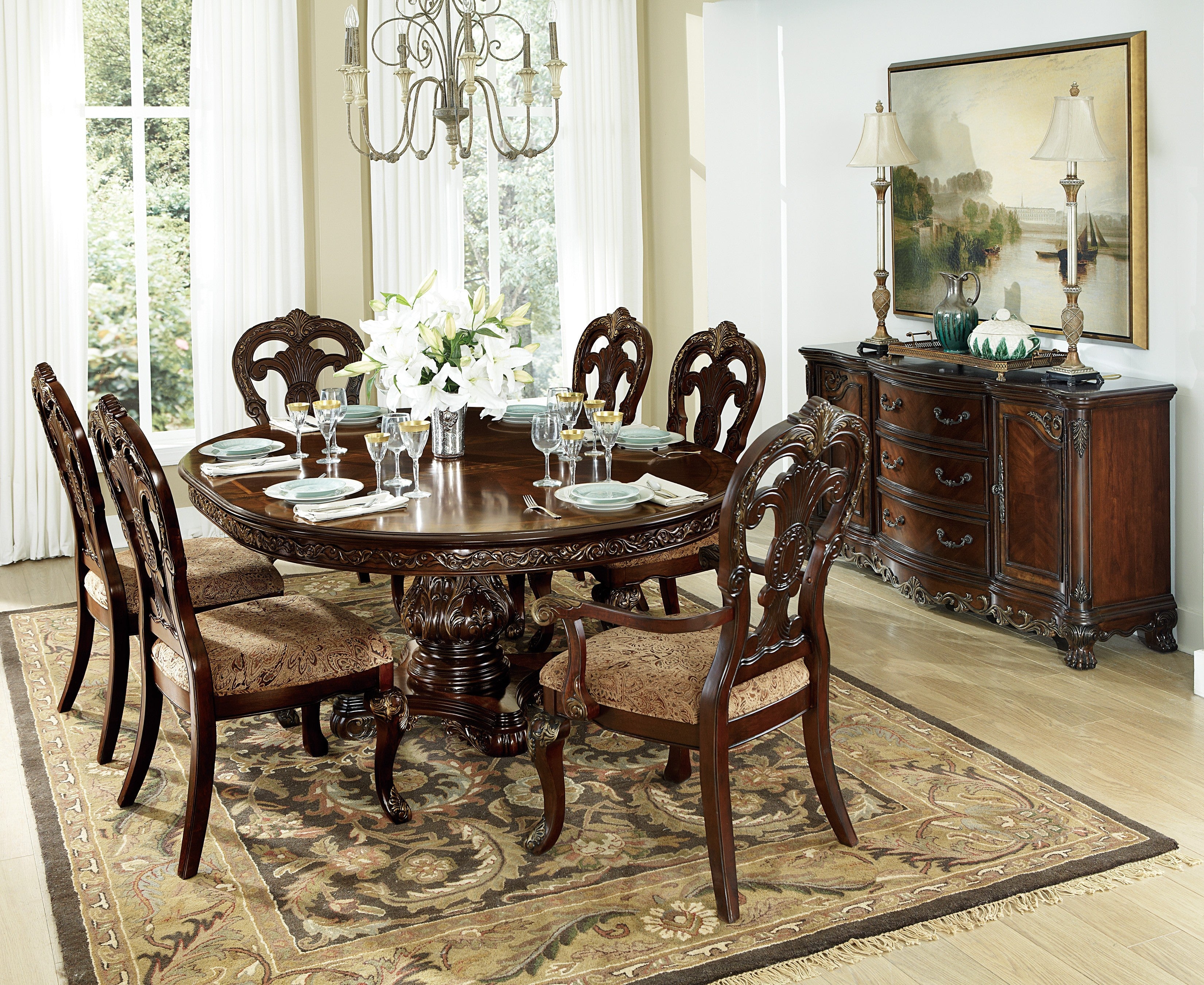 Deryn Park Cherry Extendable Round/Oval Dining Table - SET | 2243-76 | 2243-76B - Bien Home Furniture & Electronics