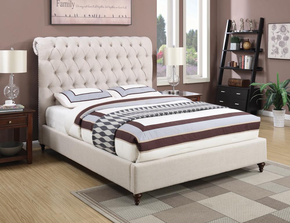 Devon Button Tufted Upholstered Eastern King Bed Beige - 300525KE - Bien Home Furniture & Electronics