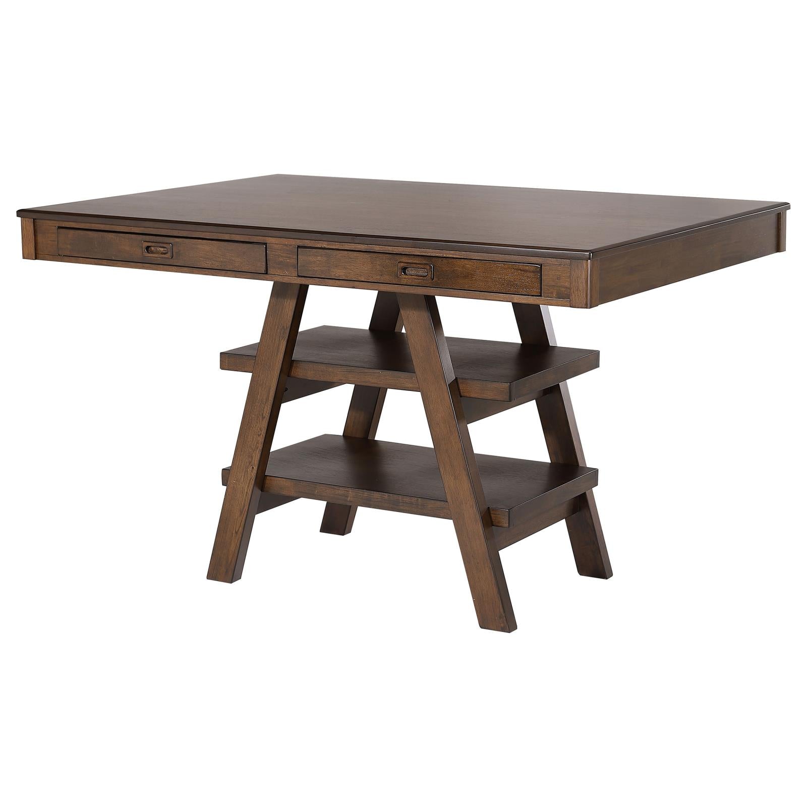Dewey Walnut 2-Drawer Counter Height Table with Open Shelves - 115208 - Bien Home Furniture & Electronics