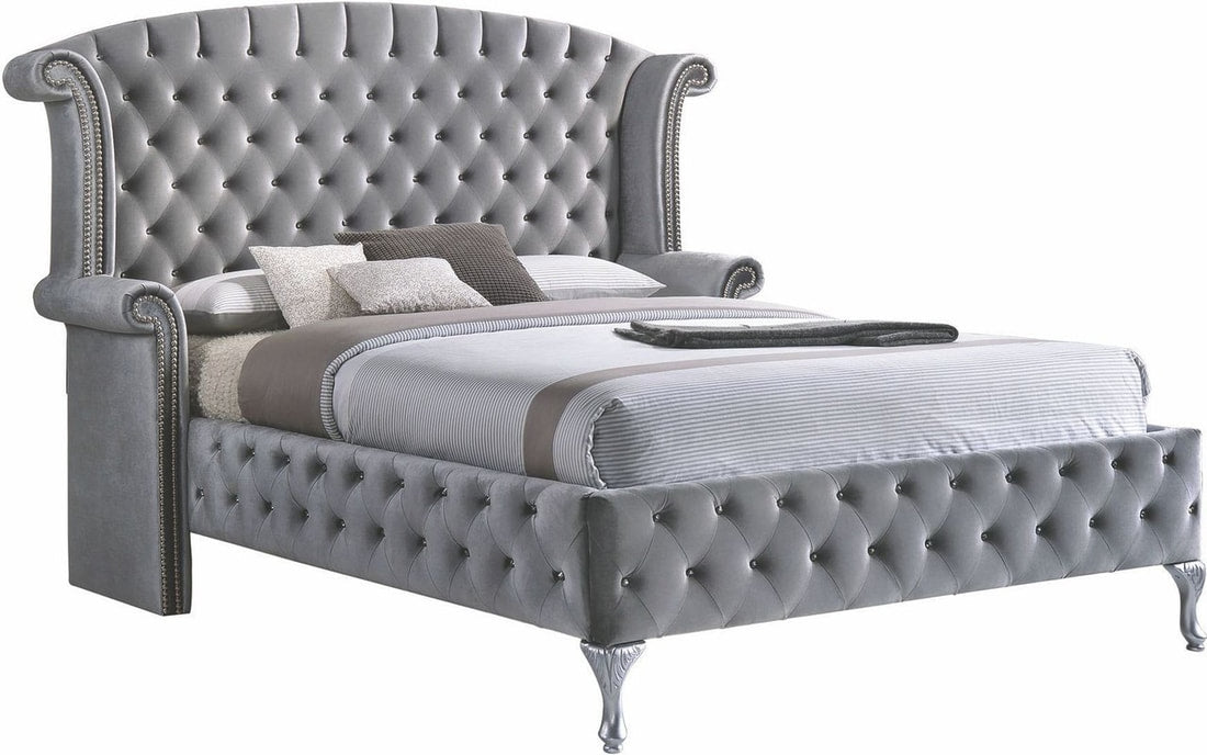 Diamond Palace Gray Velvet Platform Bedroom Set - Diamond Palace 5PC KING - Bien Home Furniture & Electronics