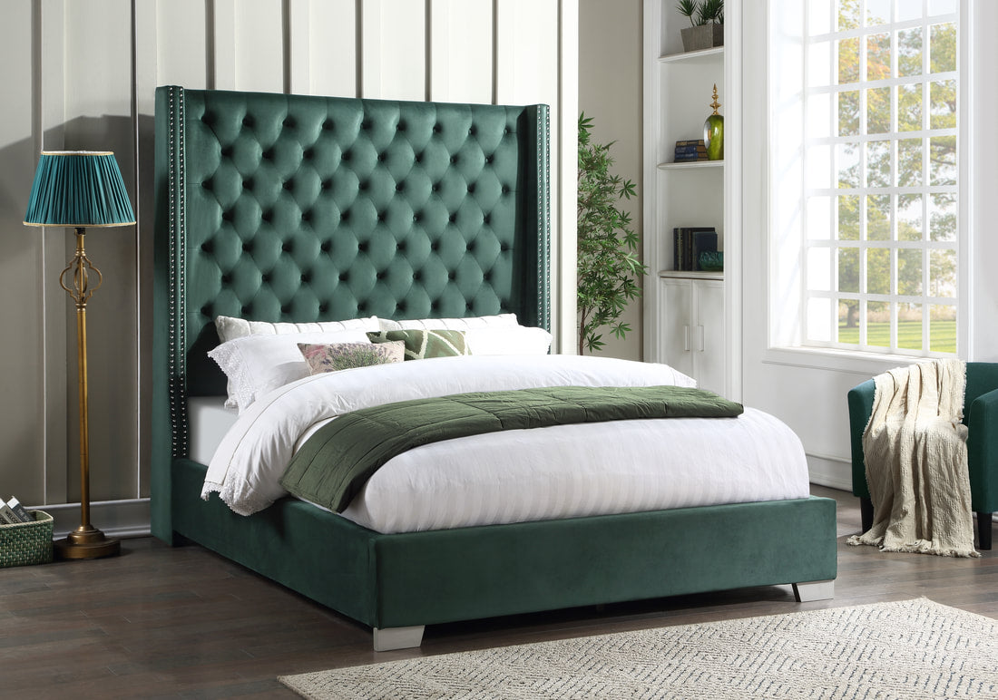 Diamond Tufted Green 6FT King Bed - HH221 King - Bien Home Furniture &amp; Electronics