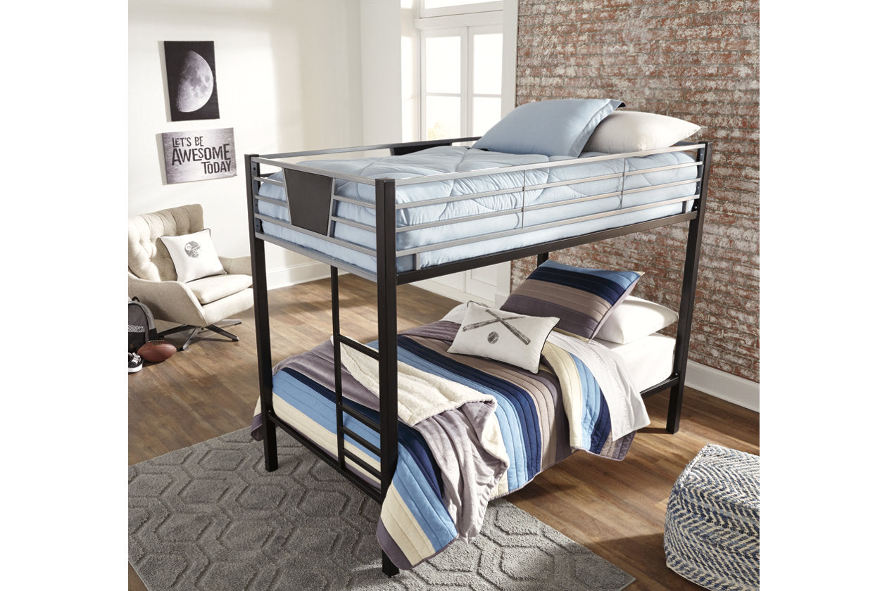 Dinsmore Black/Gray Twin over Twin Bunk Bed with Ladder - B106-59 - Bien Home Furniture & Electronics