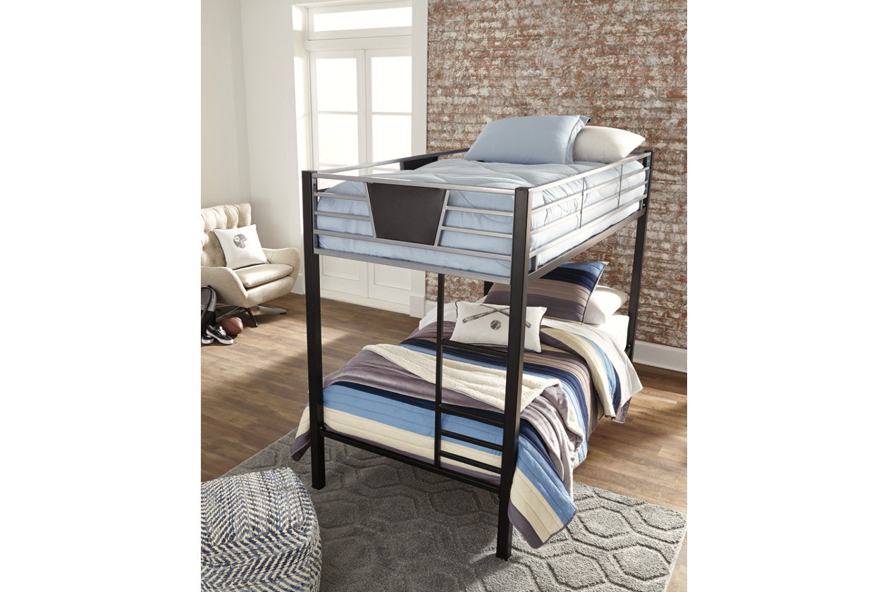 Dinsmore Black/Gray Twin over Twin Bunk Bed with Ladder - B106-59 - Bien Home Furniture & Electronics