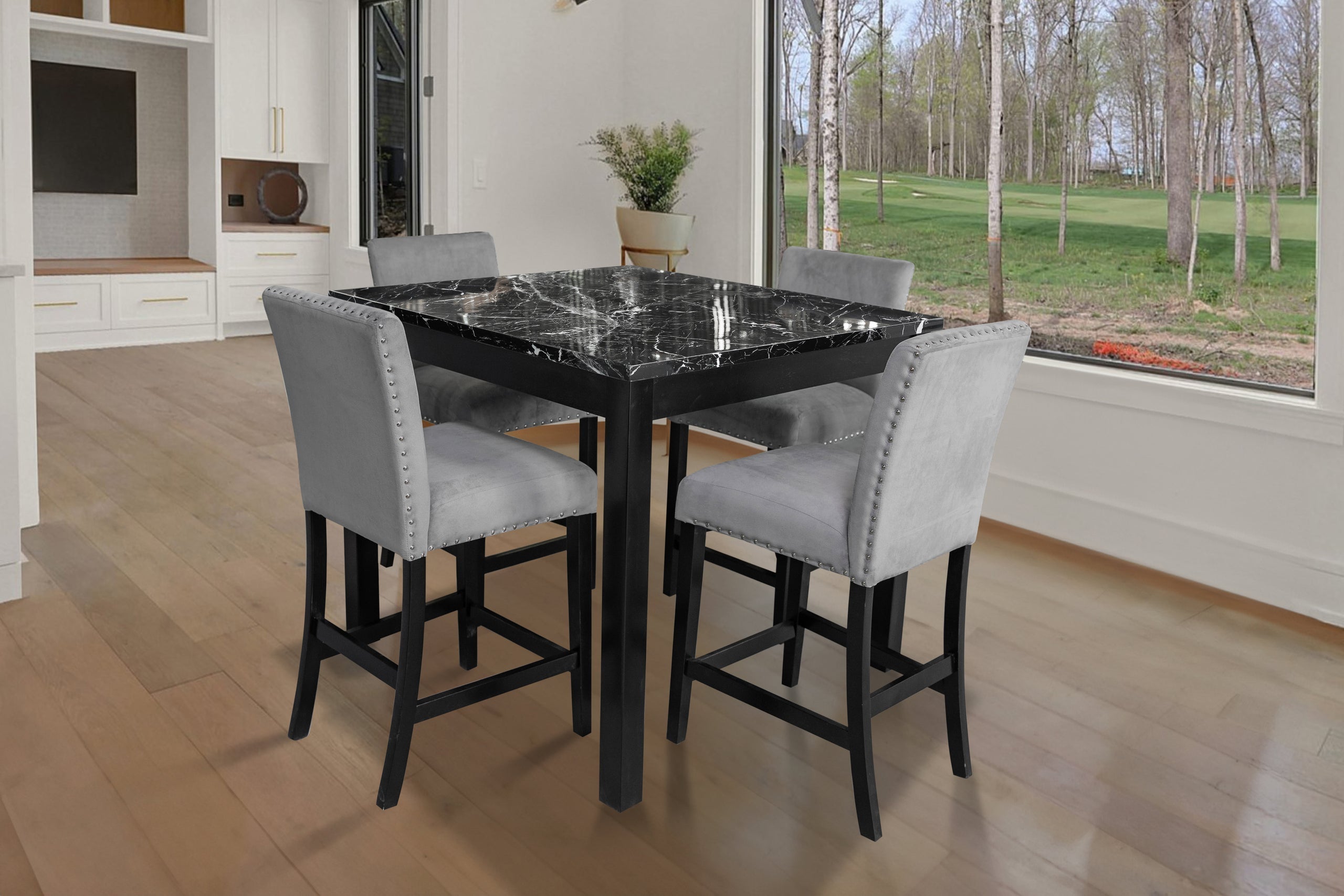 Dior Oynx Gray - Pub Table + 4 Chair Set - Dior Oynx Gray - Bien Home Furniture & Electronics