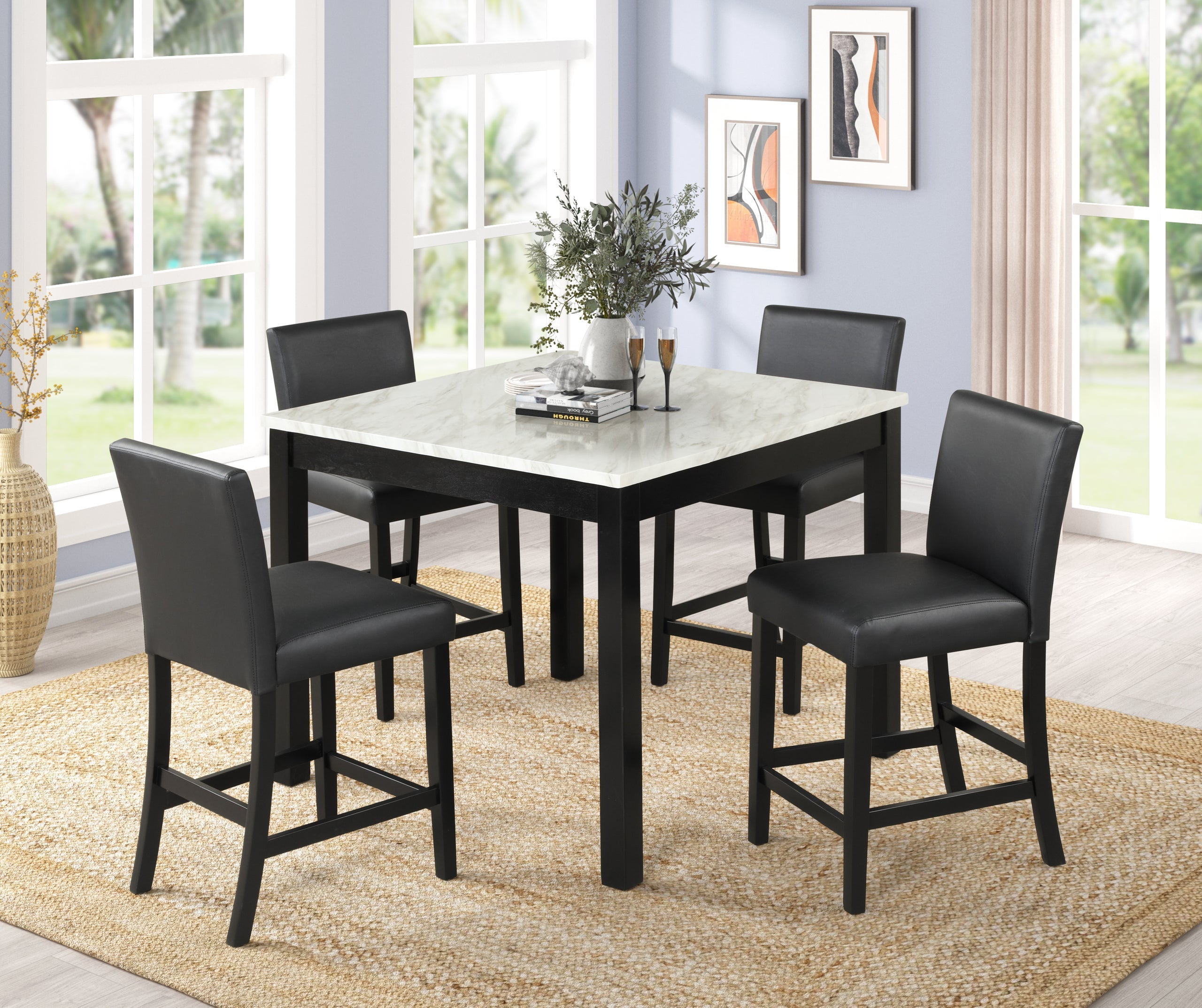 Dior PU Black 5-Piece Counter Height Set - Dior PU - Bien Home Furniture & Electronics