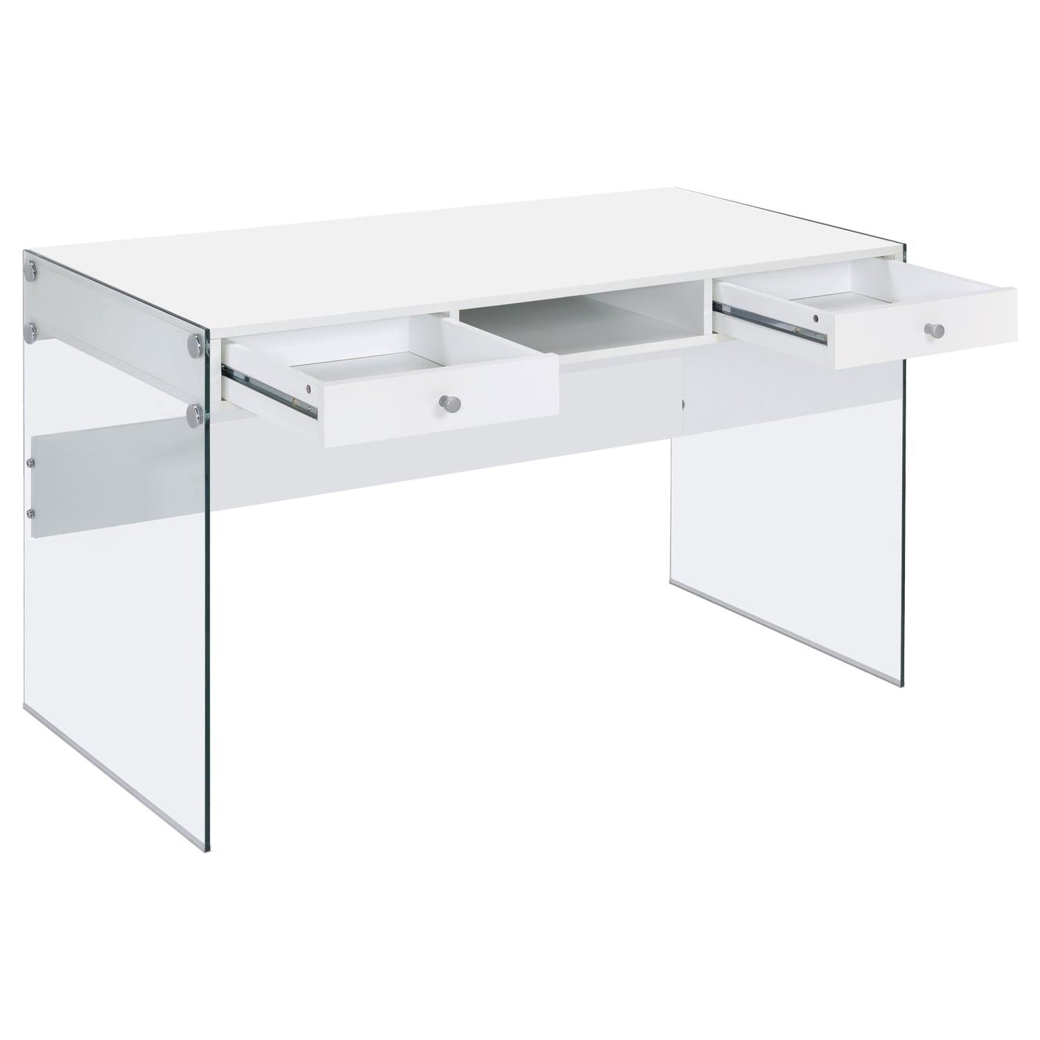 Dobrev Glossy White/Clear 2-Drawer Writing Desk - 800829 - Bien Home Furniture & Electronics