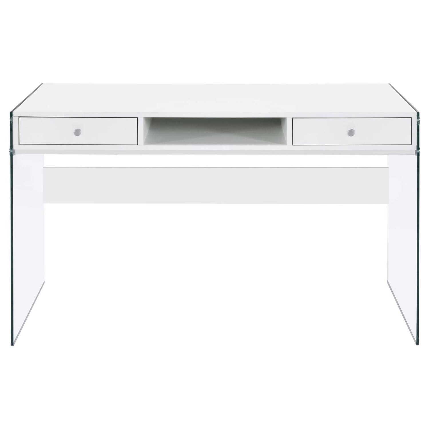 Dobrev Glossy White/Clear 2-Drawer Writing Desk - 800829 - Bien Home Furniture & Electronics