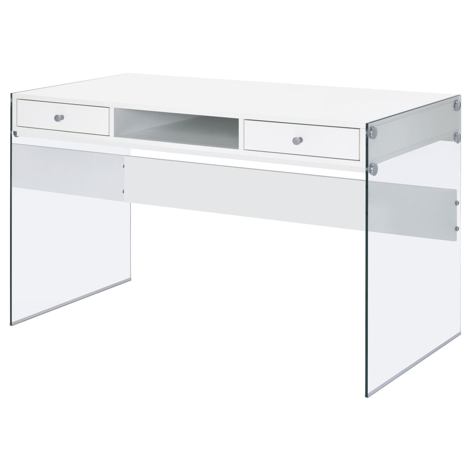 Dobrev Glossy White/Clear 2-Drawer Writing Desk - 800829 - Bien Home Furniture & Electronics