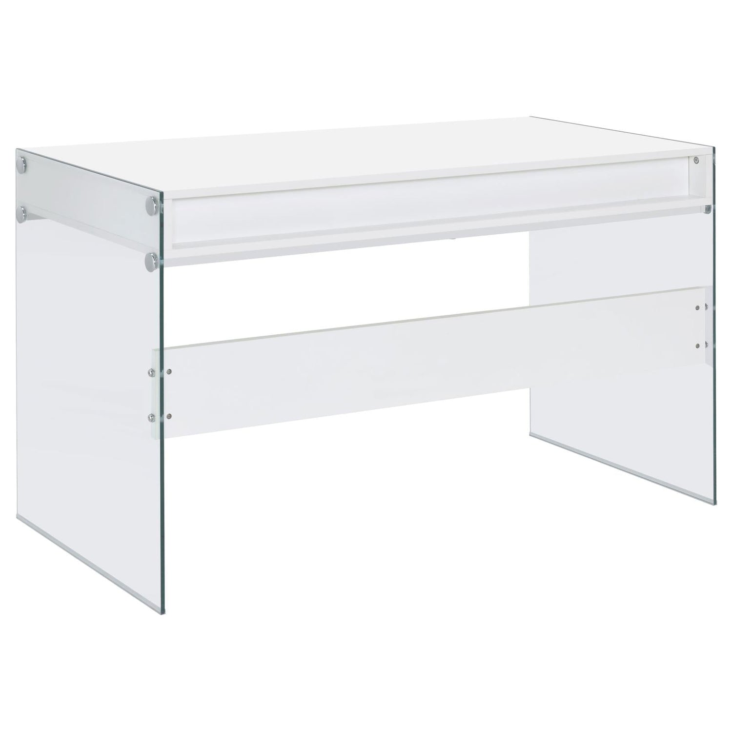 Dobrev Glossy White/Clear 2-Drawer Writing Desk - 800829 - Bien Home Furniture & Electronics