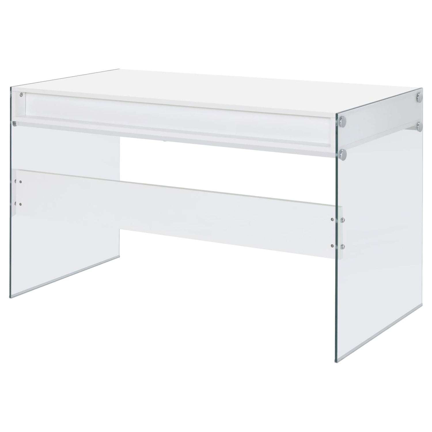 Dobrev Glossy White/Clear 2-Drawer Writing Desk - 800829 - Bien Home Furniture & Electronics