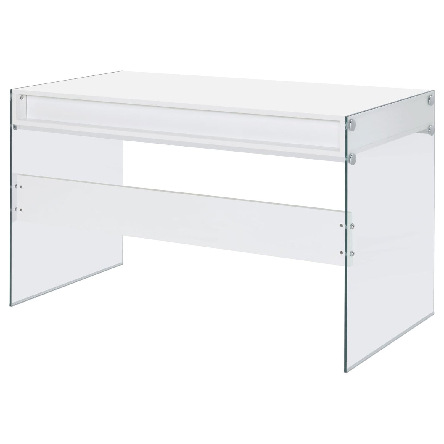 Dobrev Glossy White/Clear 2-Drawer Writing Desk - 800829 - Bien Home Furniture &amp; Electronics