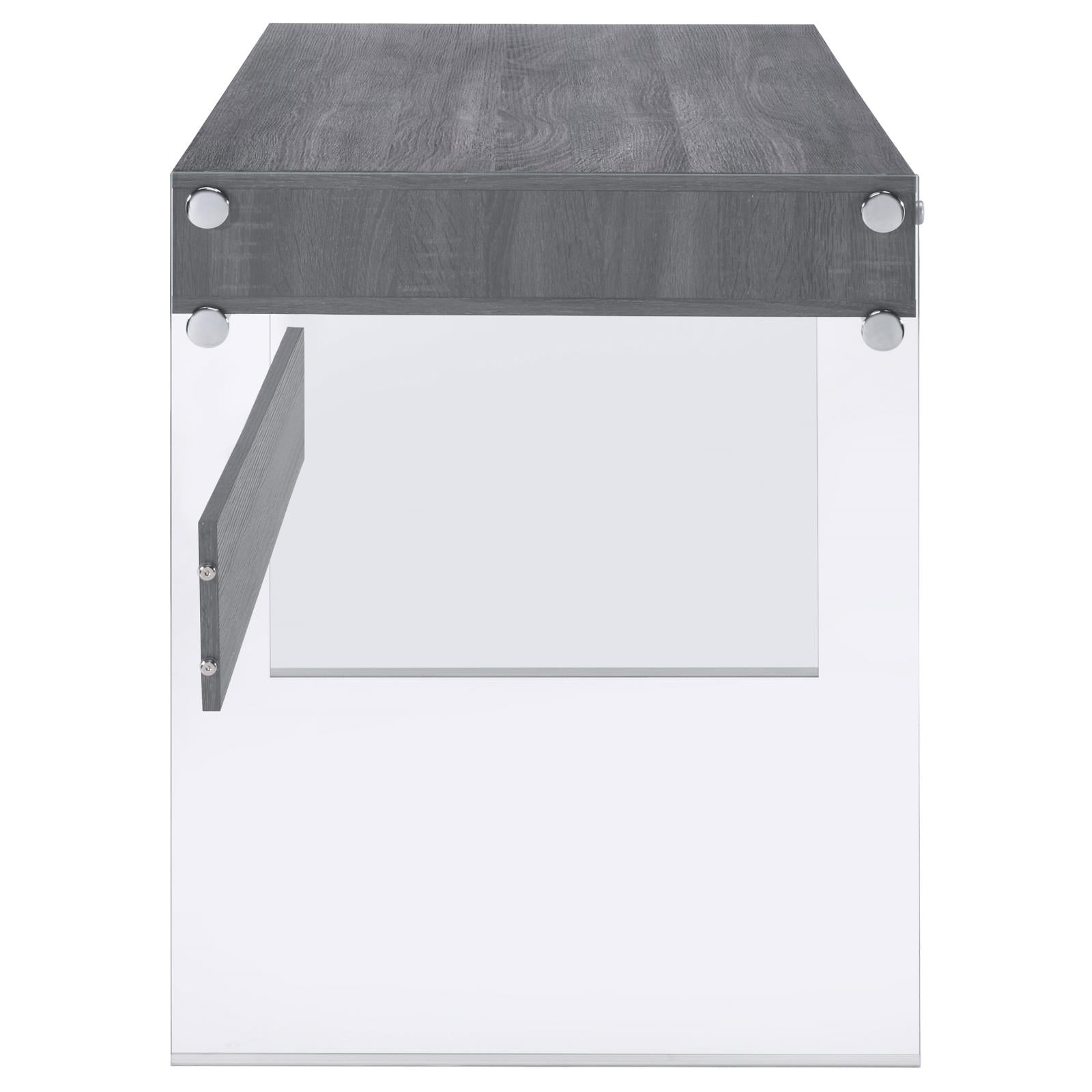 Dobrev Weathered Gray/Clear 2-Drawer Writing Desk - 800818 - Bien Home Furniture &amp; Electronics