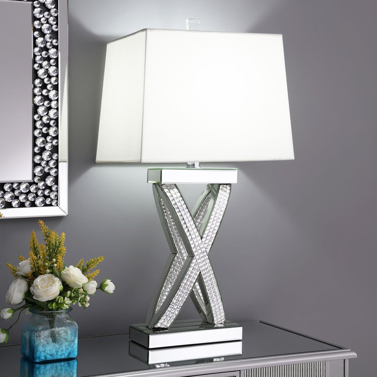 Dominick Table Lamp with Rectange Shade White/Mirror - 923289 - Bien Home Furniture & Electronics