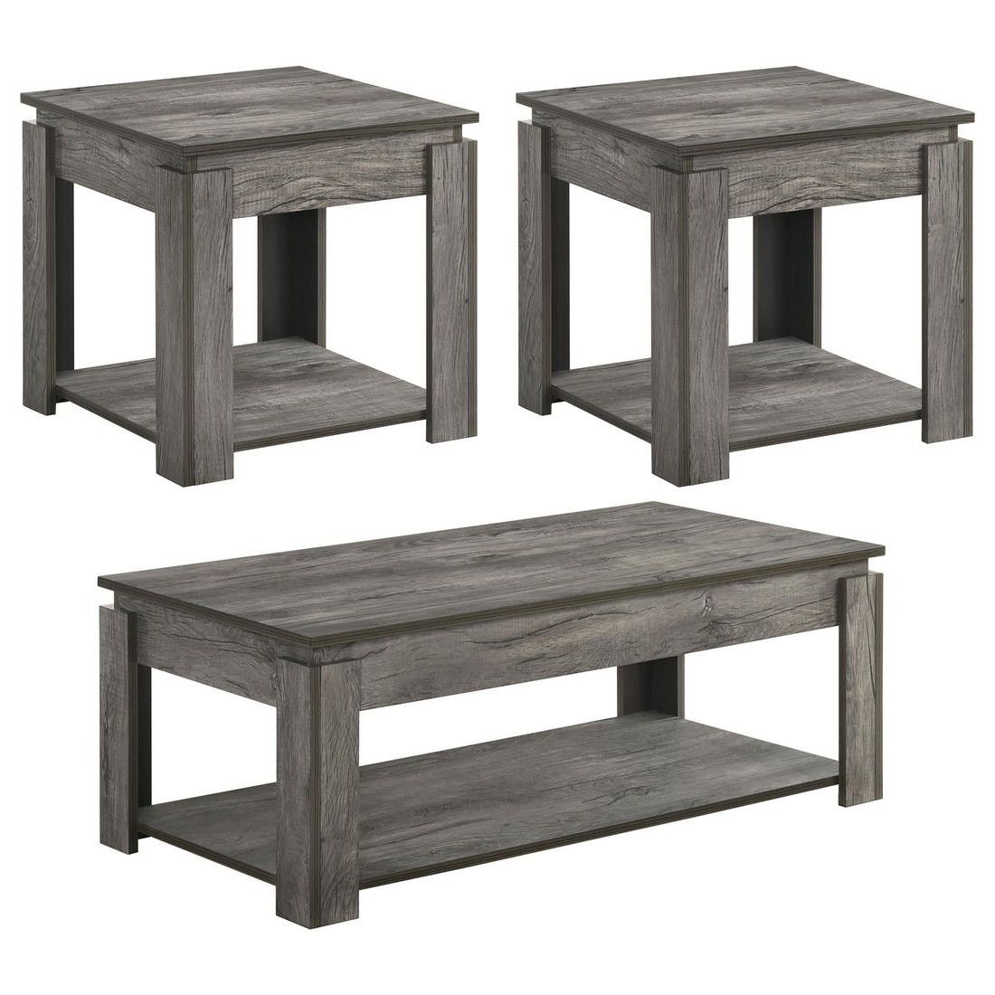 Donal 3-Piece Occasional Set with Open Shelves Weathered Gray - 736145 - Bien Home Furniture &amp; Electronics