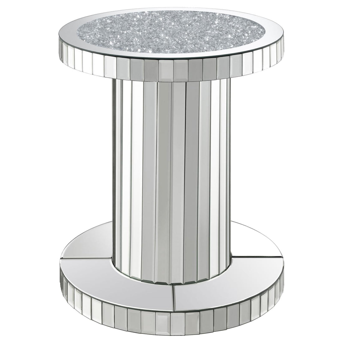 Dorielle Mirror Crystal Inlay Round Top Accent Table - 936125 - Bien Home Furniture &amp; Electronics
