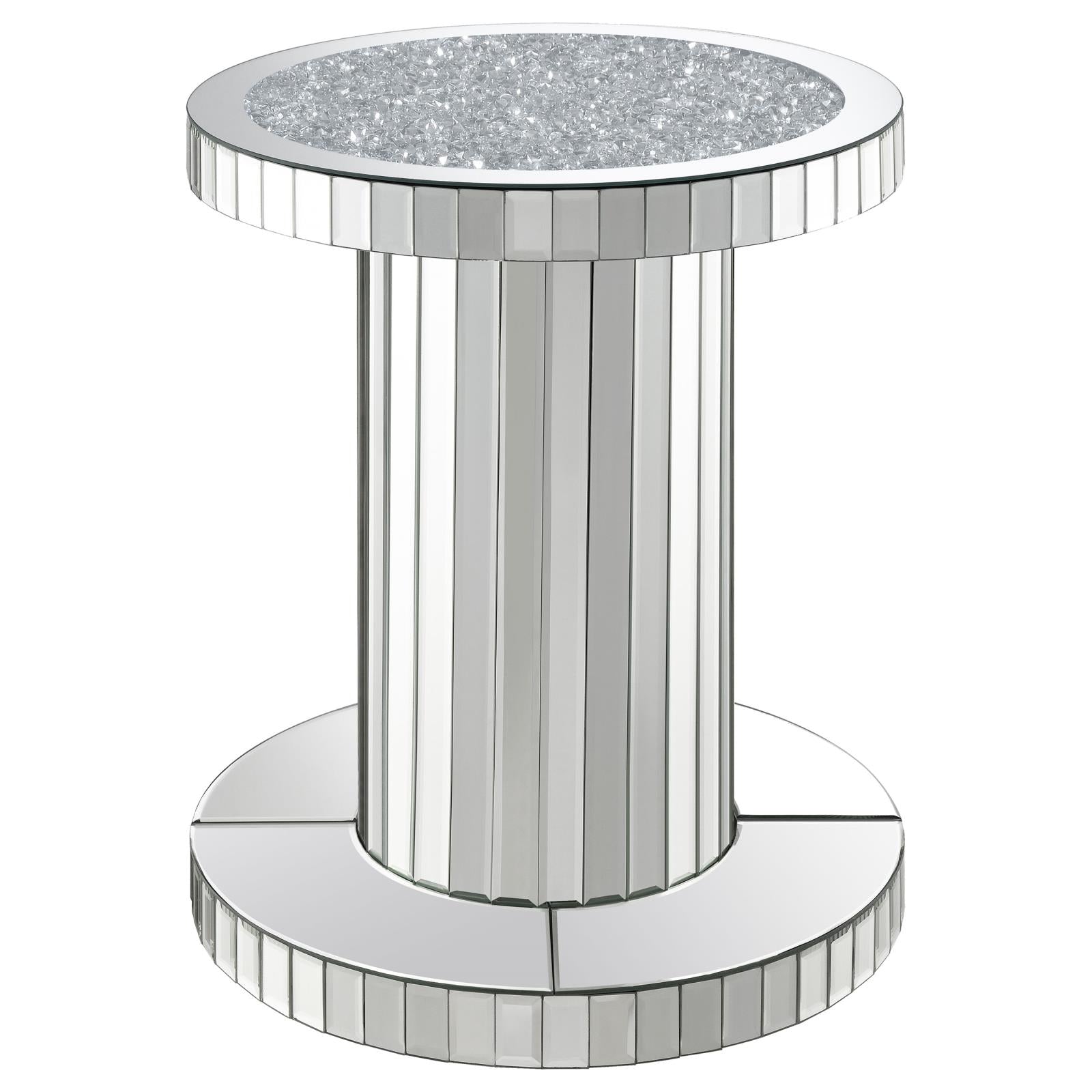 Dorielle Mirror Crystal Inlay Round Top Accent Table - 936125 - Bien Home Furniture & Electronics