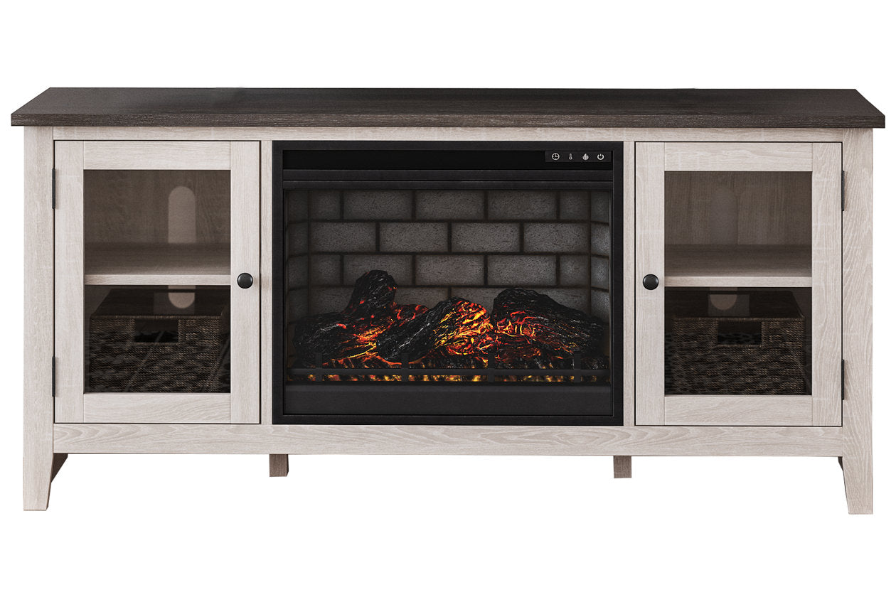 Dorrinson Two-tone 60" TV Stand with Electric Fireplace - SET | W100-101 | W287-68 - Bien Home Furniture & Electronics