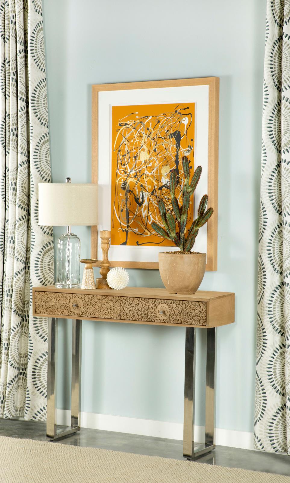 Draco Natural Console Table with Hand Carved Drawers - 953512 - Bien Home Furniture &amp; Electronics