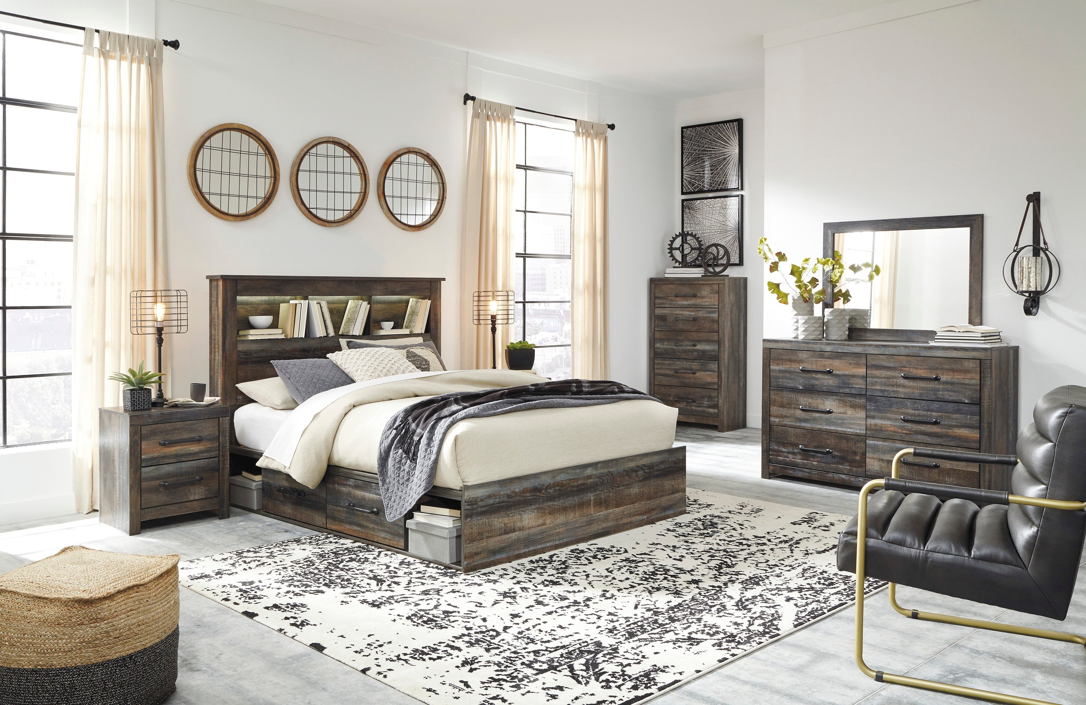 Drystan Multi Bookcase Double Side Storage Platform Bedroom Set - SET | B211-56 | B211-69 | B211-60(2) | B211-31 | B211-92 | B100-14 - Bien Home Furniture & Electronics