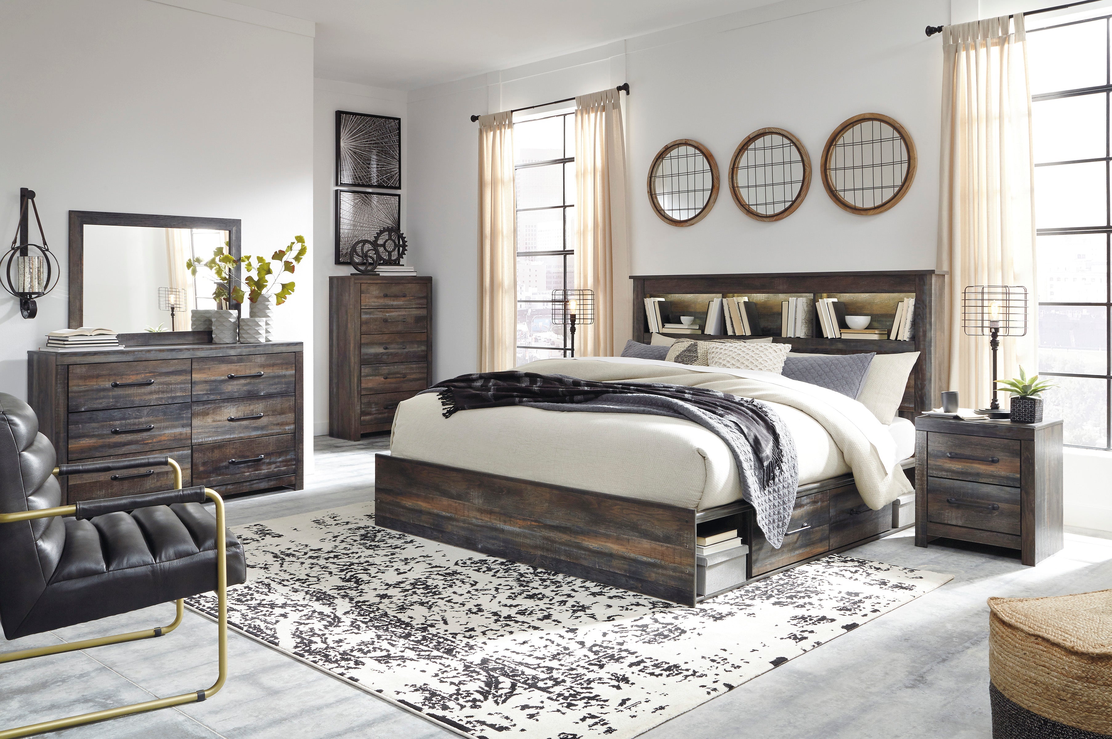 Drystan Multi Bookcase Double Side Storage Platform Bedroom Set - SET | B211-56 | B211-69 | B211-60(2) | B211-31 | B211-92 | B100-14 - Bien Home Furniture & Electronics