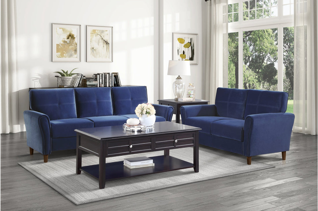 Dunleith Blue Velvet Living Room Set - SET | 9348BUE-2 | 9348BUE-3 - Bien Home Furniture &amp; Electronics