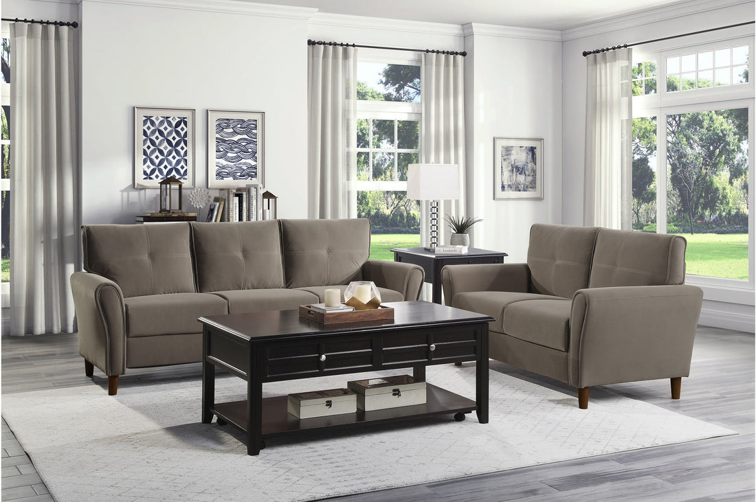 Dunleith Light Brown Velvet Living Room Set - SET | 9348BRW-2 | 9348BRW-3 - Bien Home Furniture &amp; Electronics