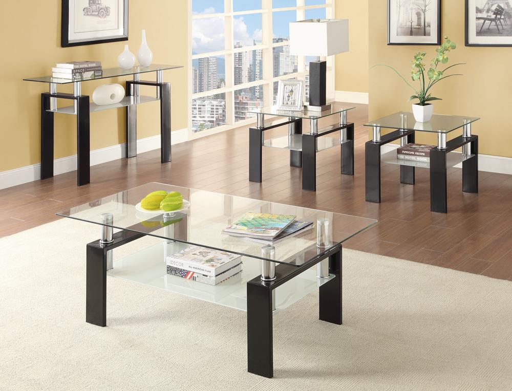 Dyer Black Tempered Glass Coffee Table with Shelf - 702288 - Bien Home Furniture & Electronics