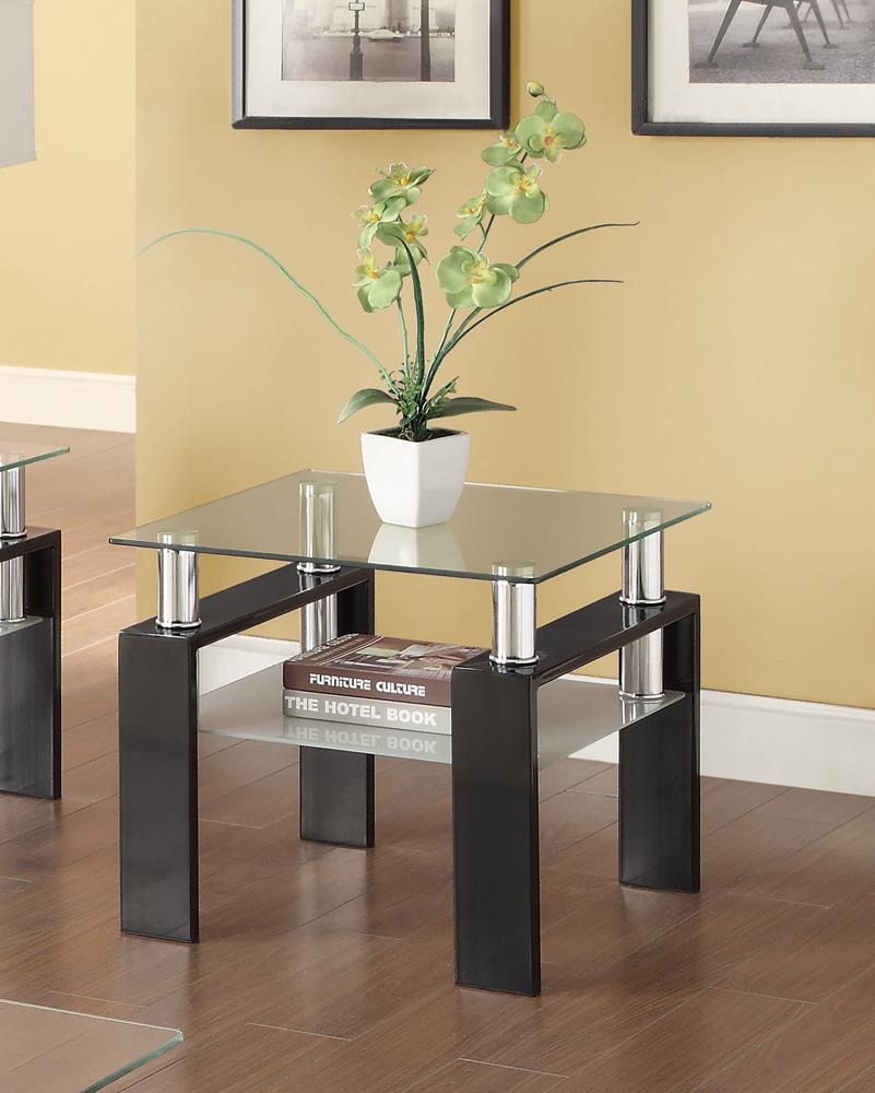 Dyer Tempered Glass End Table with Shelf Black - 702287 - Bien Home Furniture & Electronics