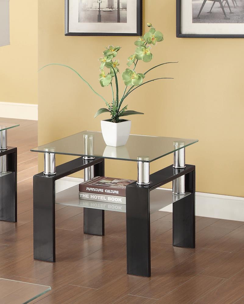 Dyer Tempered Glass End Table with Shelf Black - 702287 - Bien Home Furniture &amp; Electronics