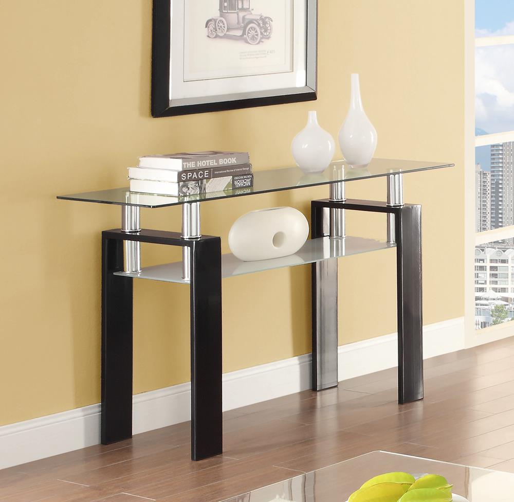 Dyer Tempered Glass Sofa Table with Shelf Black - 702289 - Bien Home Furniture &amp; Electronics