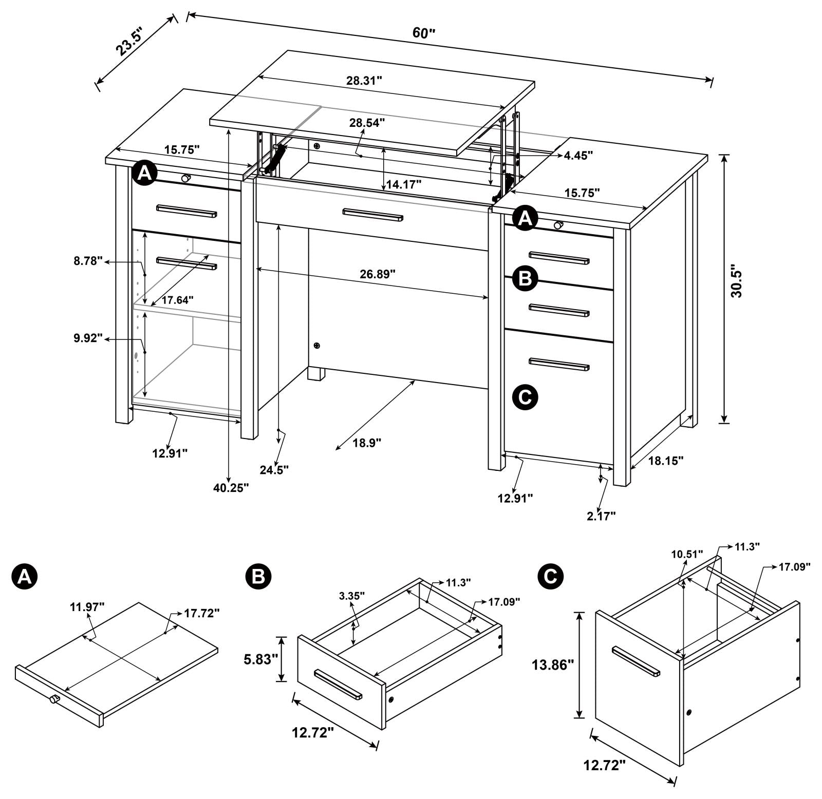 Dylan 4-Drawer Lift Top Office Desk - 801573 - Bien Home Furniture &amp; Electronics